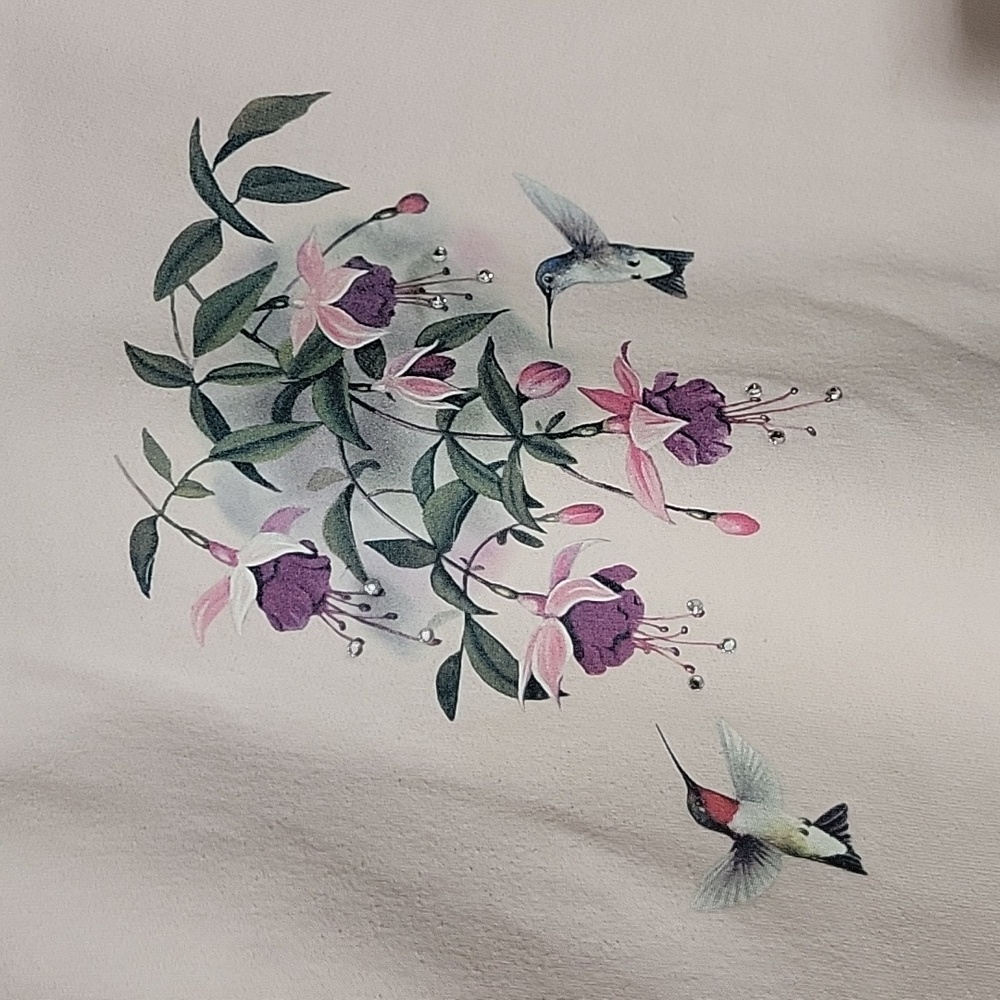 Vintage Floral Pink Bird Nature Grandma Short Sleeve Sweatpant Sweatshirt Medium - Picture 3 of 9